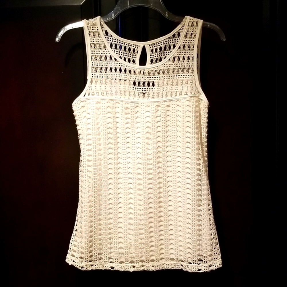 Crochet Tank Top Lined Small Winter White